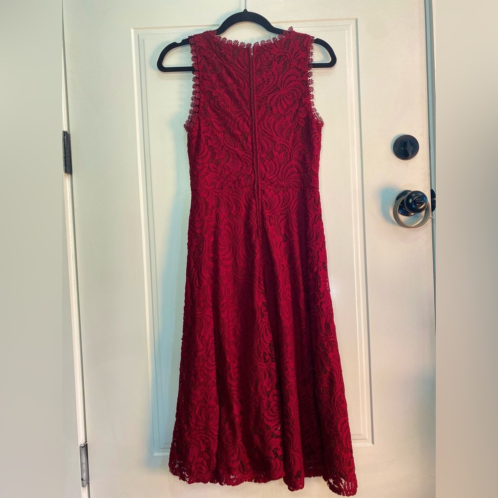 Francesca’s Collections burgundy fit and flare floral lace dress, size M - Picture 2 of 6
